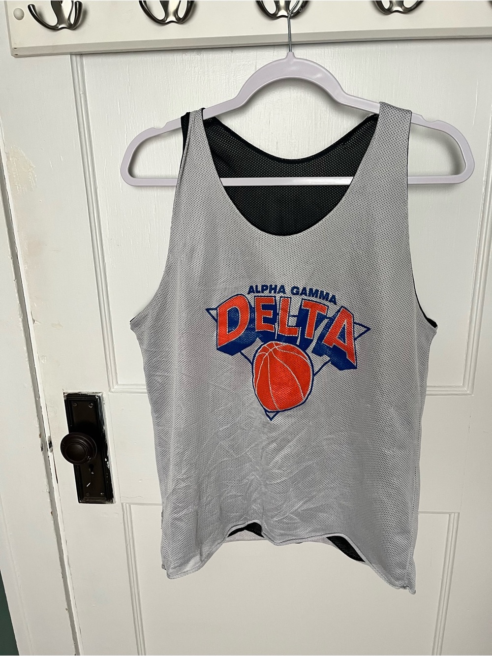 Alpha Gamma Delta white New York Knicks Basketball Reversible tank vintage